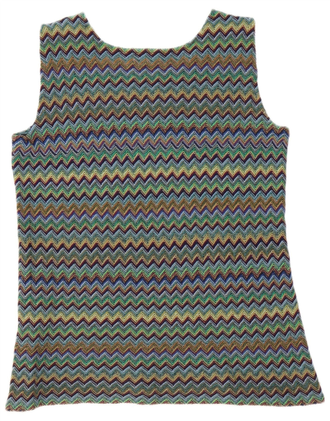 Vintage Damen Ärmellose Weste Top UK 14 Medium Mehrfarbig Chevron