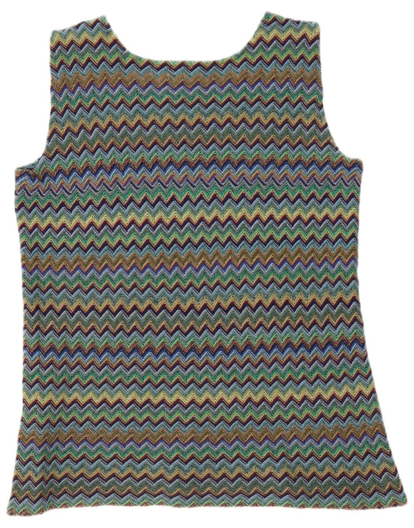 Vintage Damen Ärmellose Weste Top UK 14 Medium Mehrfarbig Chevron