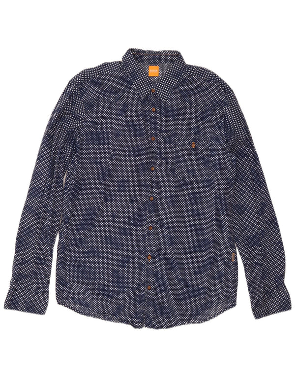 Hugo Boss Mens Shirt XL Navy Blue Geometric Cotton