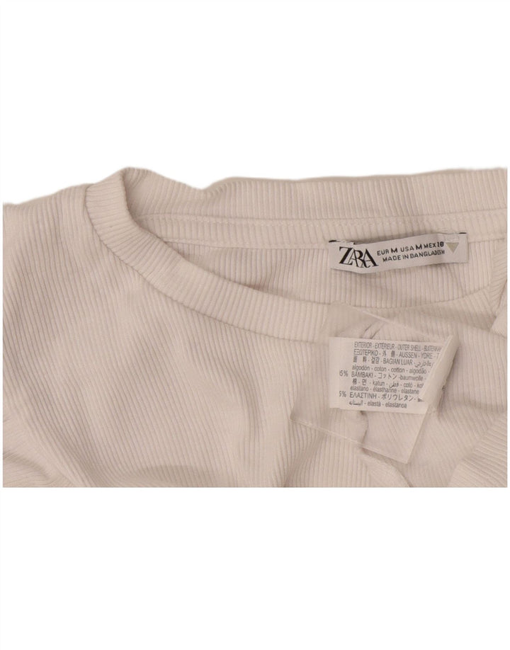 Zara Damen Crop Bluse Top UK 12 Mittelweiße Baumwolle