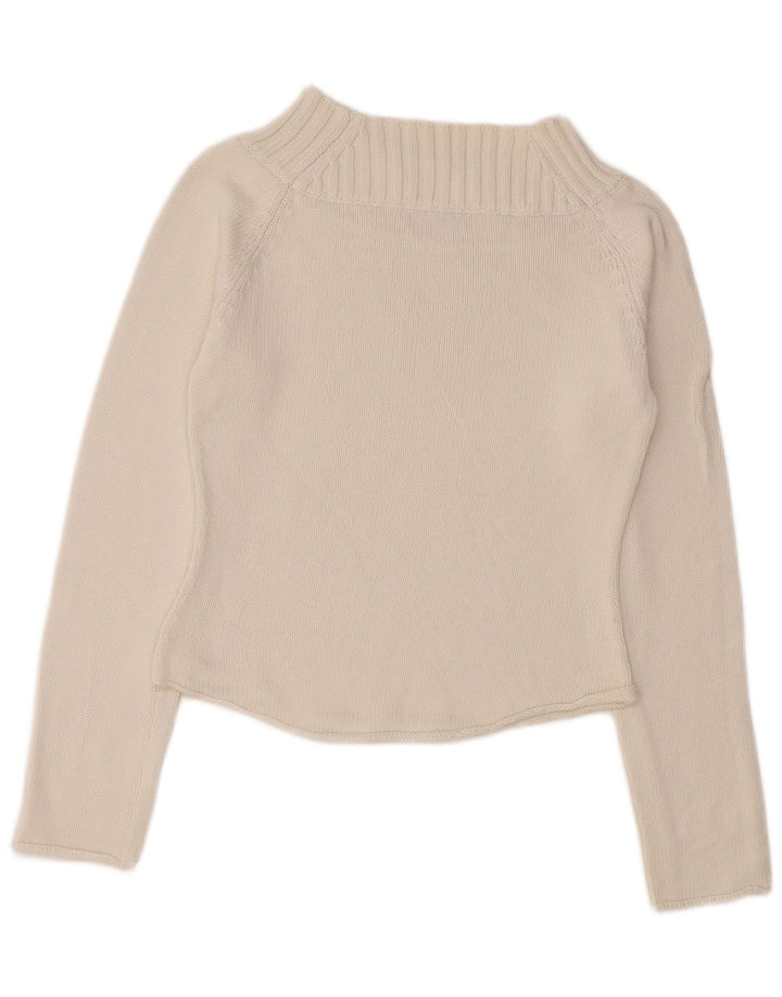 SISLEY Damen Crop Rollkragenpullover Pullover UK 10 Small Weiße Baumwolle