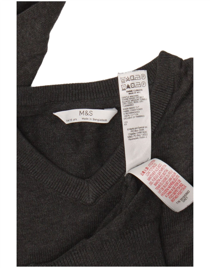 Marks & Spencer Jungen-Pullover mit V-Ausschnitt, 14–15 Jahre, graue Baumwolle