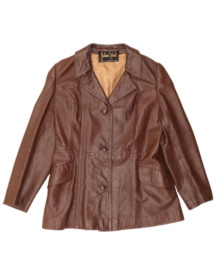 Julian Vard Damen-Blazerjacke aus Leder mit 3 Knöpfen, Gr. 10, Braun