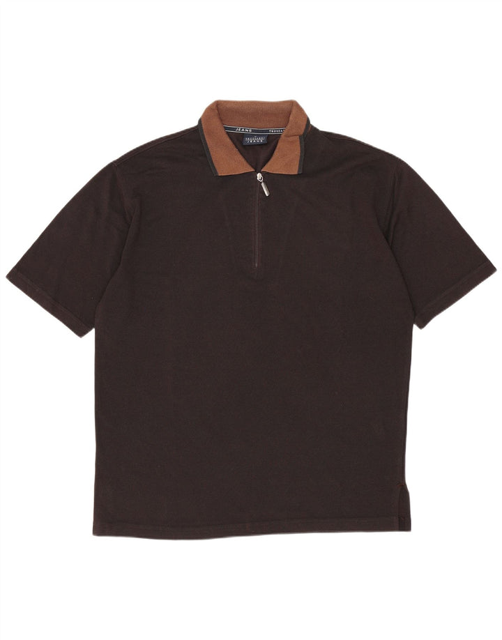 Trussardi Jeans Herren-Poloshirt, Mittelschwarzes Colourblock-Polyester