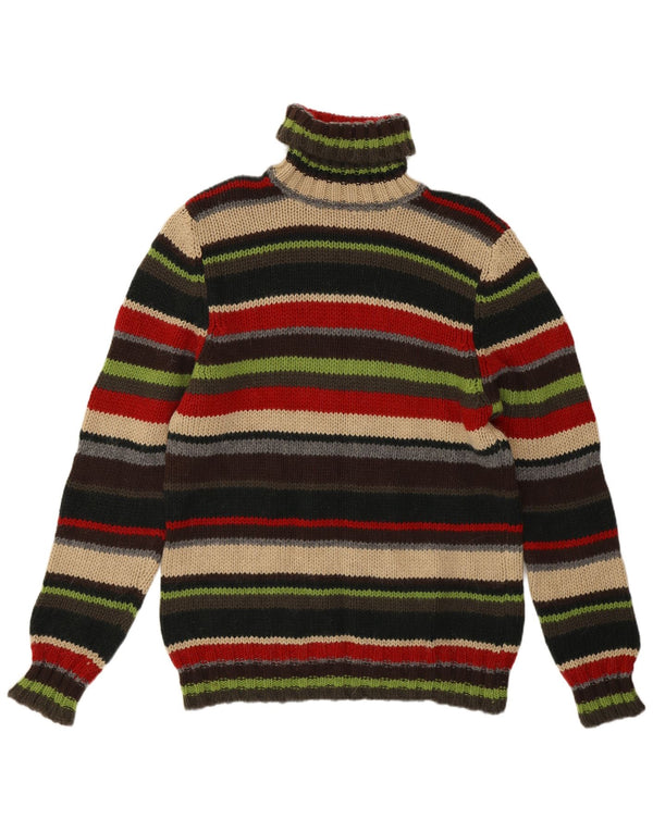 Sisley Herren-Pullover mit Rollkragen, mittelgrün, gestreift, Wolle