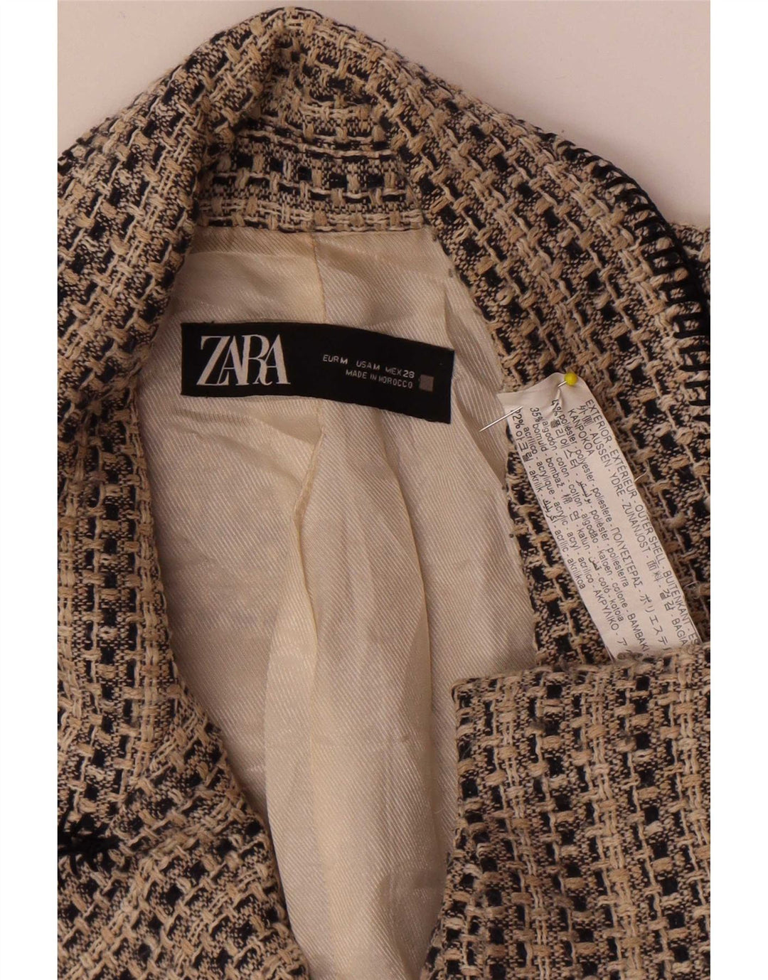 Zweireihiger Blazer für Damen von Zara, Gr. 12, Mittelbeige, gestreift