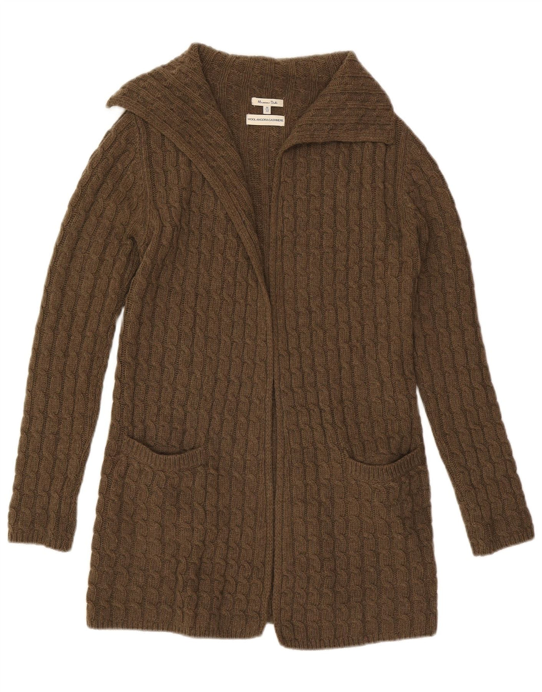 Massimo Dutti Damen Longline Open Cardigan Pullover UK 14 Mittelbraune Wolle