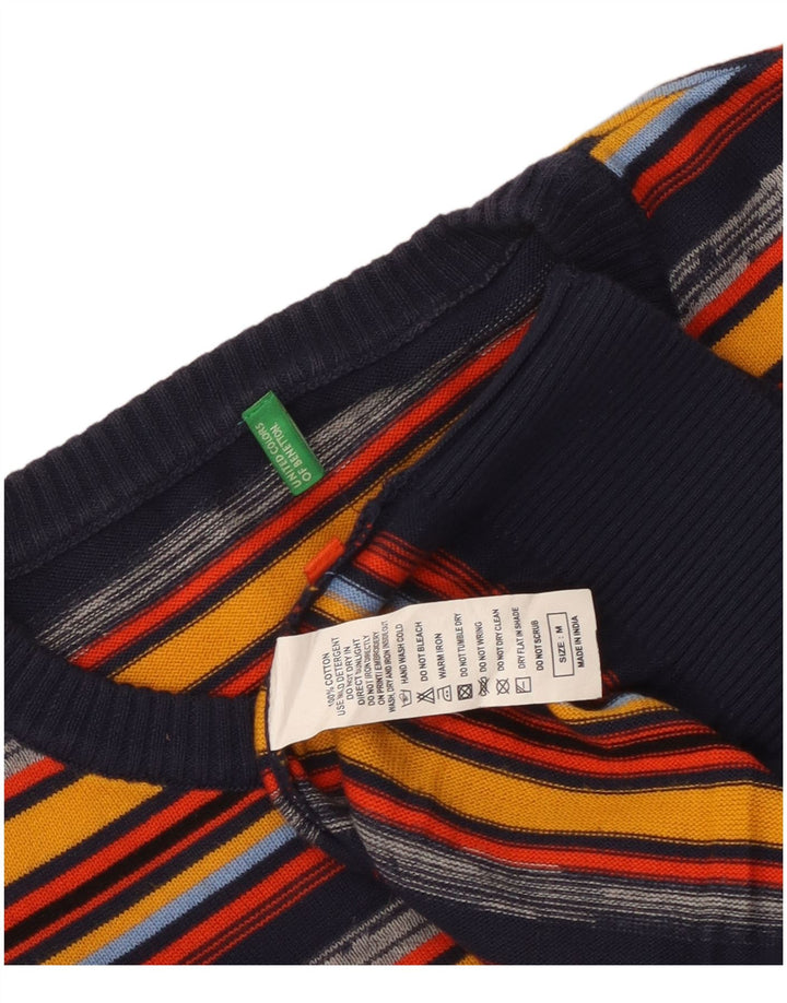Benetton Herren-Pullover mit Rundhalsausschnitt, mittelgroß, mehrfarbig, gestreift, Baumwolle
