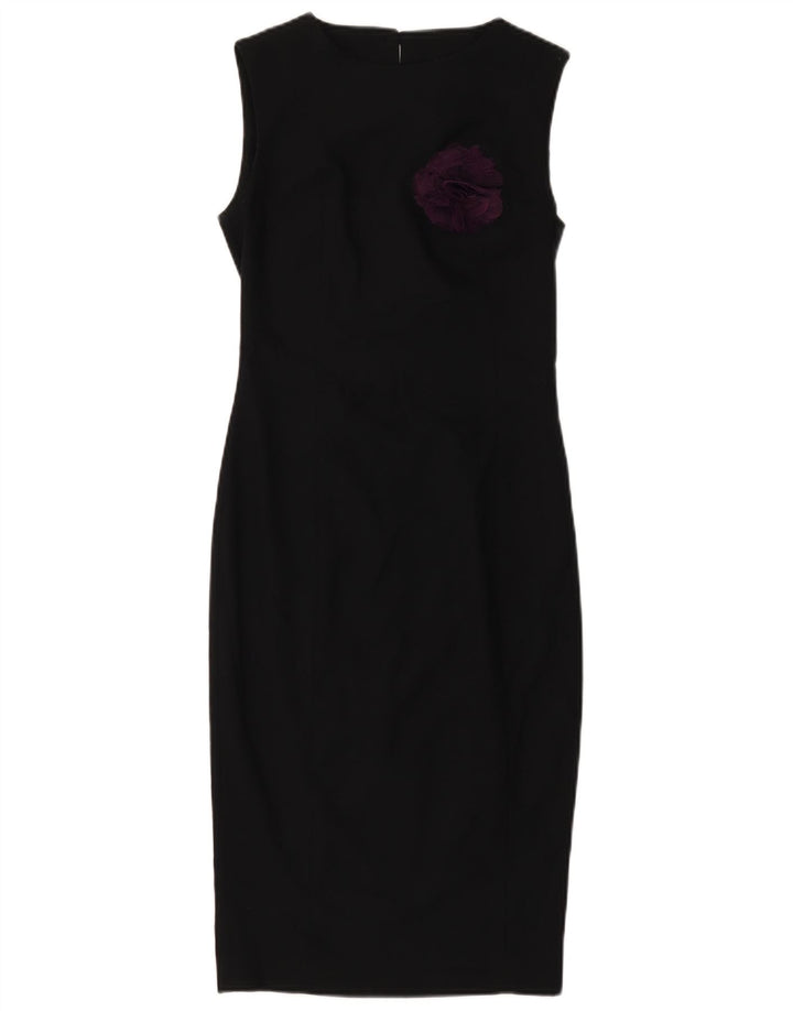 ZARA Damen Ärmelloses Etuikleid UK 4 XS Schwarz geblümtes Polyester