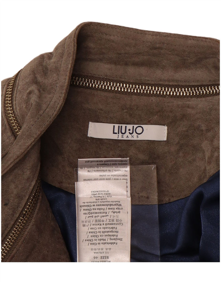 LIU JO Damen Crop Wildleder Bikerjacke IT 46 Large Beige Leder