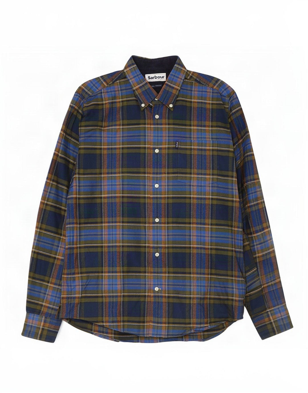 Barbour Herren-Flanellhemd mit maßgeschneiderter Passform, mittelblau, kariert, Baumwolle