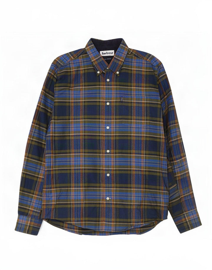 Barbour Herren-Flanellhemd mit maßgeschneiderter Passform, mittelblau, kariert, Baumwolle