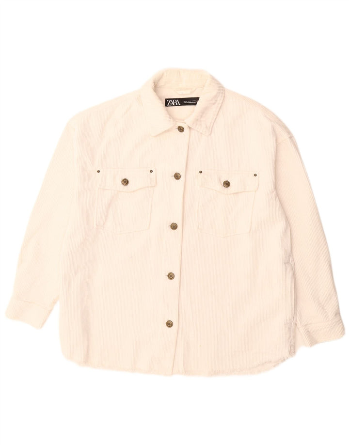 Zara Damen Übergroße Cordjacke UK 10 Small Weiße Baumwolle