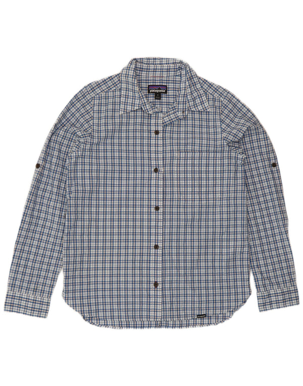 Patagonia Damenhemd UK 14 Mittelblau karierte Baumwolle
