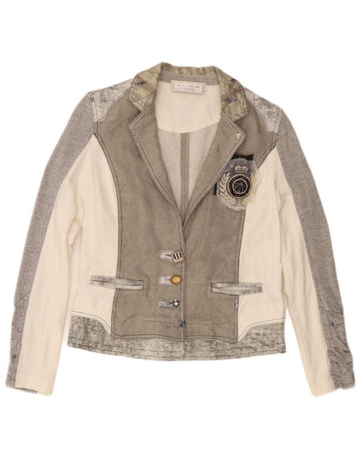 Elisa Cavaletti Damen-Blazerjacke mit 3 Knöpfen, UK 12, Mittelgrau, Farbblock