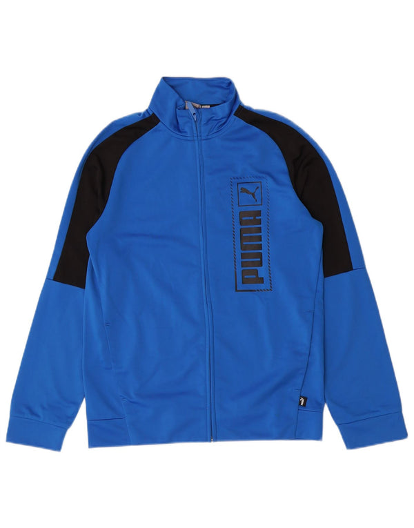Puma Jungen Grafik-Trainingsanzug-Top-Jacke, 13–14 Jahre, blaues Farbblockdesign