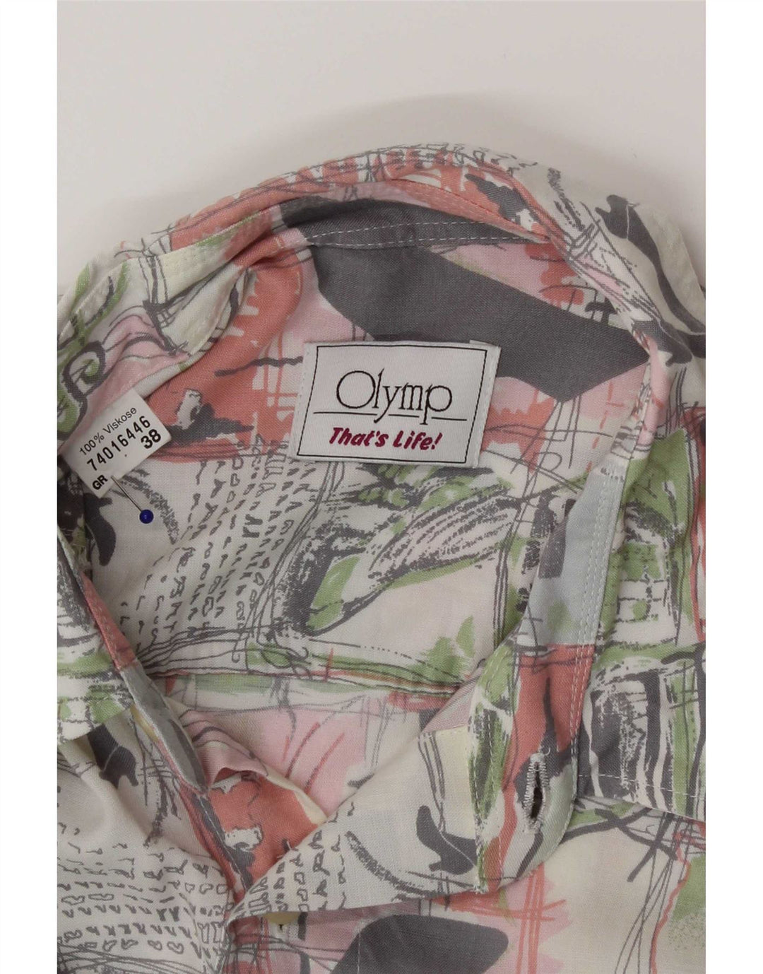 OLYMP Herren-Grafikhemd, Größe 38, mittelmehrfarbig, Patchwork-Viskose