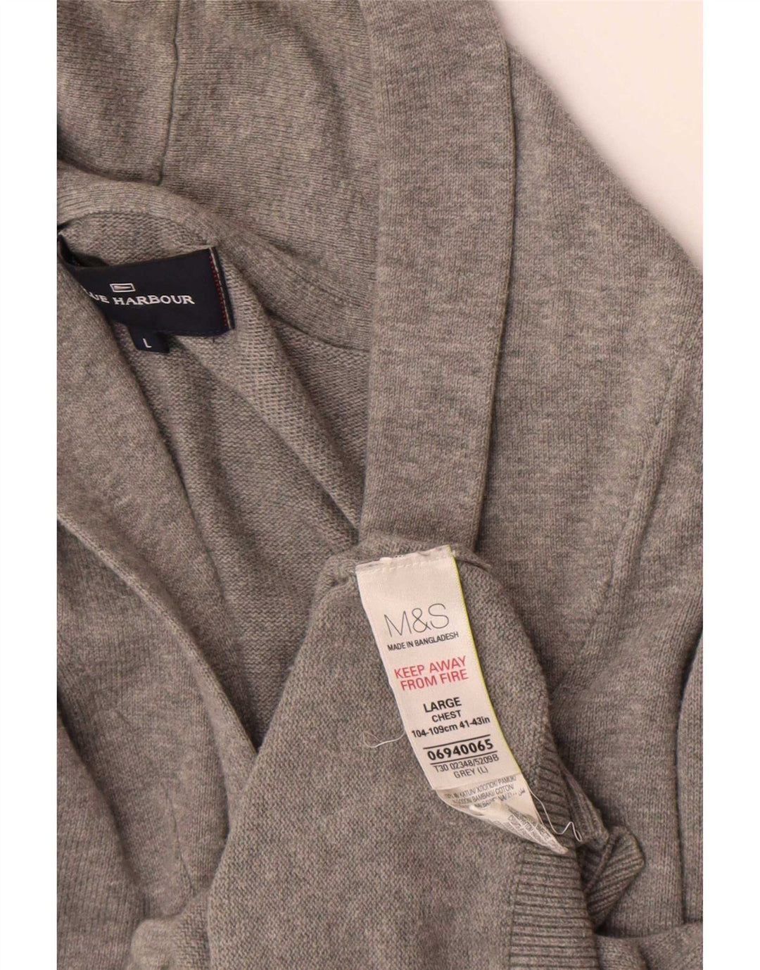 Marks & Spencer Herren-Cardigan aus blauer Harbour-Strickjacke, groß, graue Baumwolle
