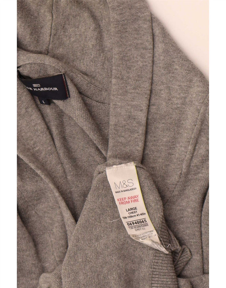 Marks & Spencer Herren-Cardigan aus blauer Harbour-Strickjacke, groß, graue Baumwolle