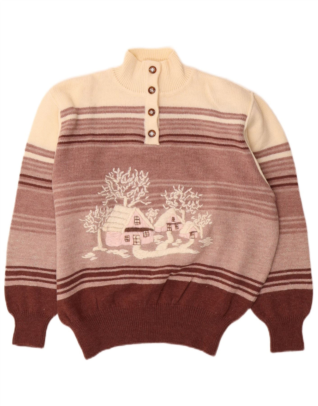 MARIEDDA Damen-Pullover mit Knopfkragen, Gr. 42, Größe L, braun gestreift