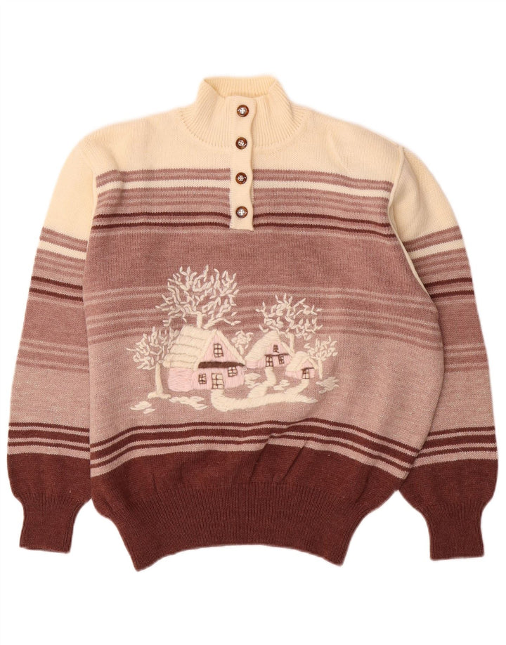 MARIEDDA Damen-Pullover mit Knopfkragen, Gr. 42, Größe L, braun gestreift