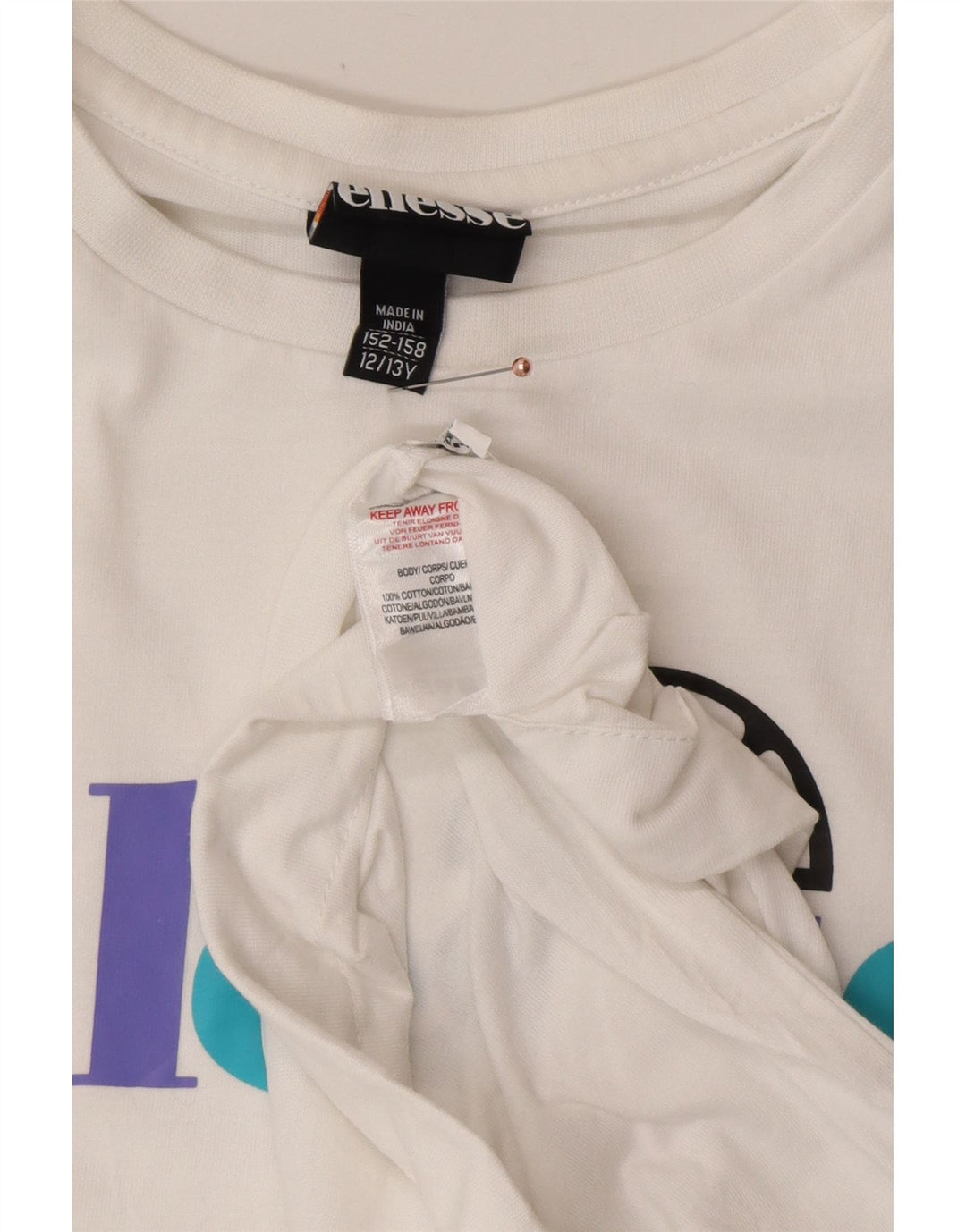 ELLESSE Mädchen-T-Shirt mit Grafik, 12–13 Jahre, weiße Baumwolle