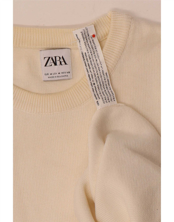 Zara Herren-Pullover mit Rundhalsausschnitt, mittlere, cremefarbene Baumwolle
