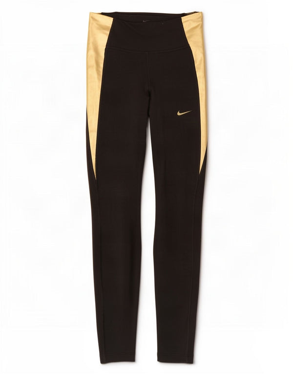 Nike Damen Dri Fit Leggings UK 4 XS Schwarz Colourblock Baumwolle