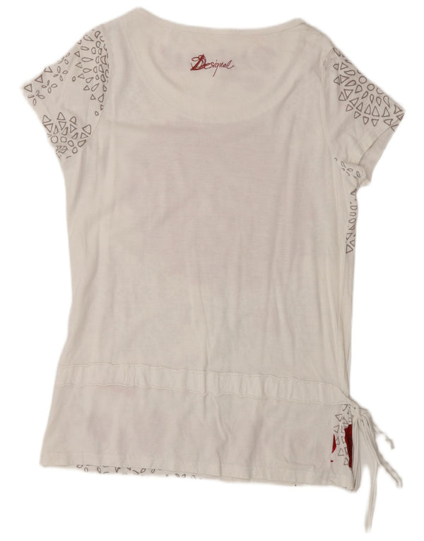 Desigual Womens Graphic Bluse Top UK 18 XL weiß geblümt