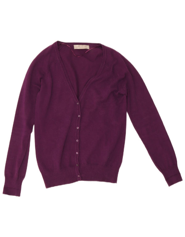 Zara Damen-Cardigan-Pullover UK 12 Mittellila Baumwolle