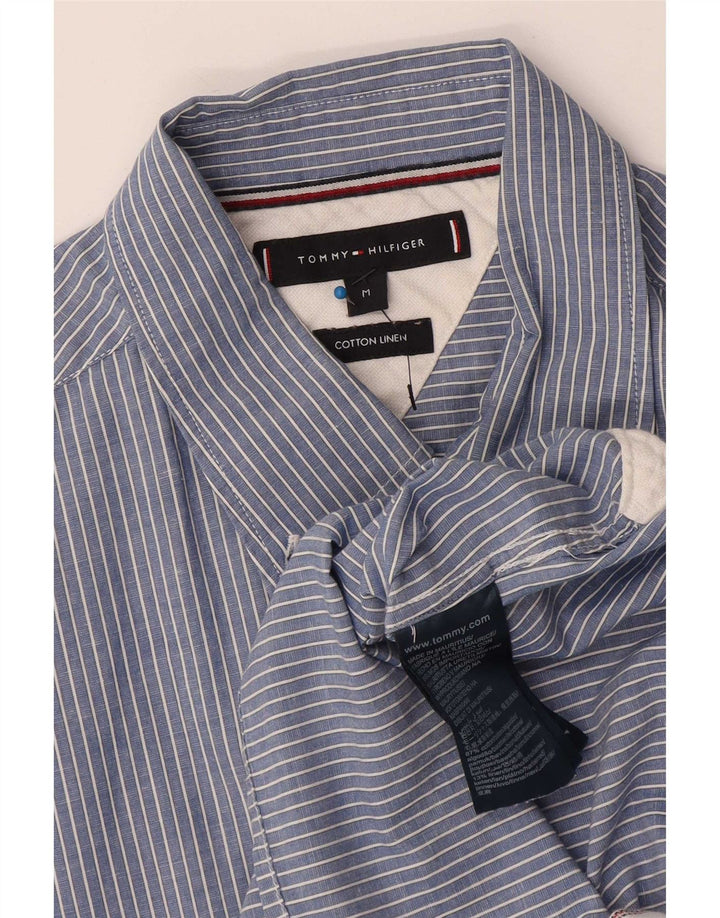 Tommy Hilfiger Herren-Kurzarmhemd aus mittelblauer Nadelstreifen-Baumwolle