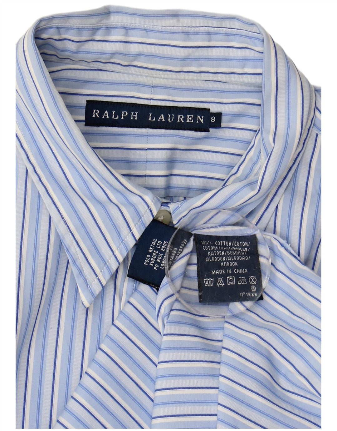 RALPH LAUREN Damenhemd US 8 Mittelblau gestreift aus Baumwolle