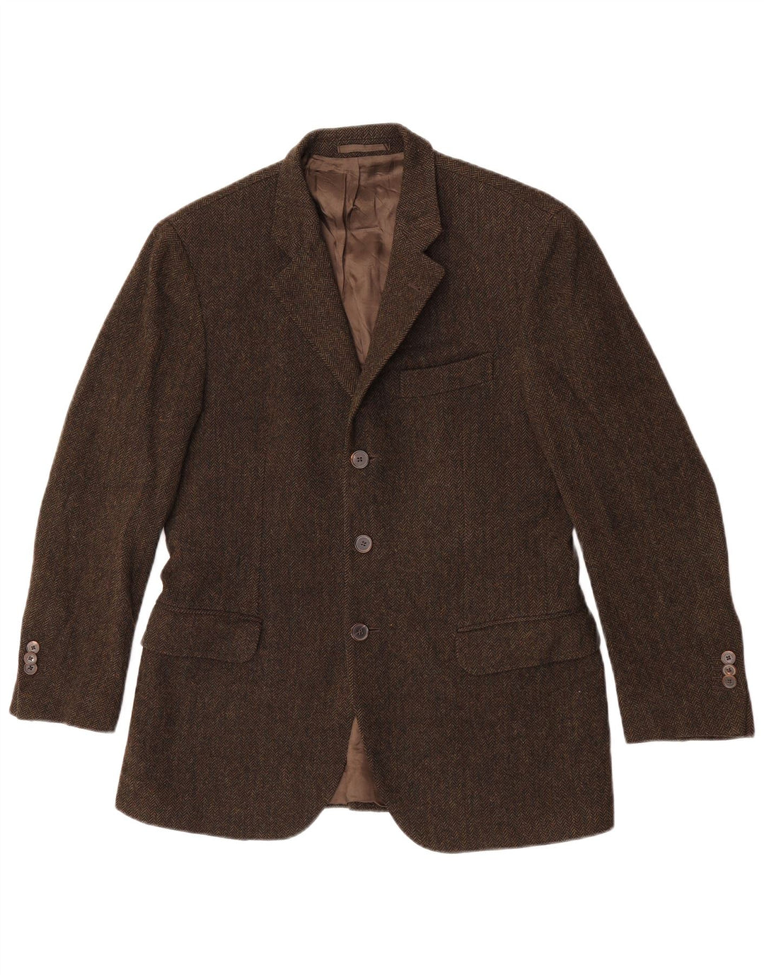 Massimo Dutti Herren-Blazer mit 3 Knöpfen, EU 48, mittlerer Khaki-Fischgrätenmuster