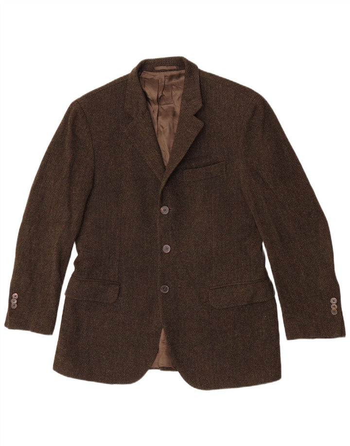Massimo Dutti Herren-Blazer mit 3 Knöpfen, EU 48, mittlerer Khaki-Fischgrätenmuster