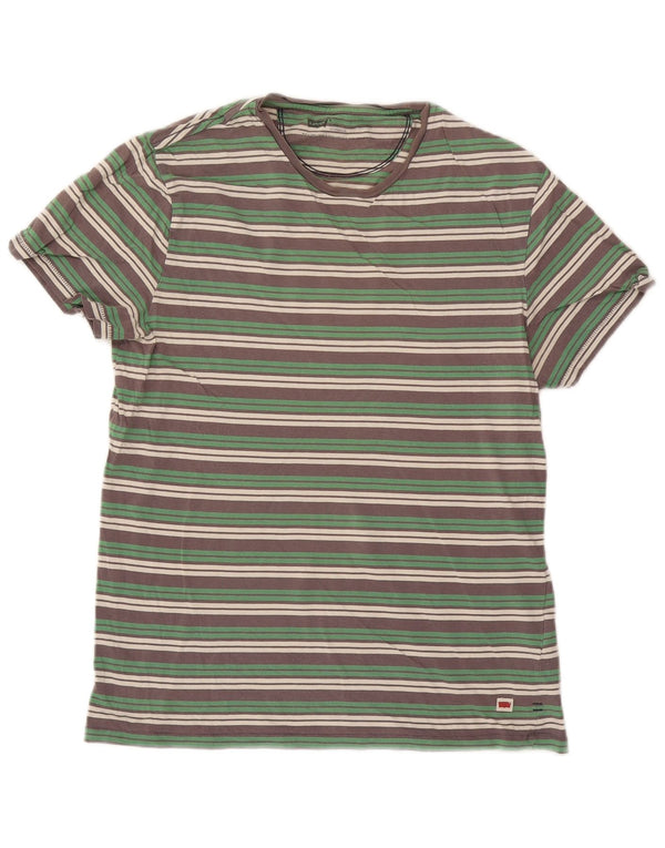 Levi's Mens T-Shirt Top Medium Green Striped Cotton