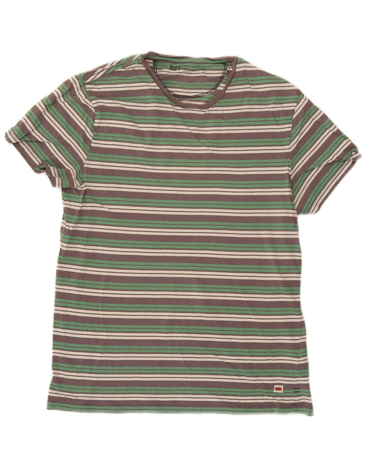 Levi's Herren-T-Shirt-Oberteil aus mittelgrün gestreifter Baumwolle