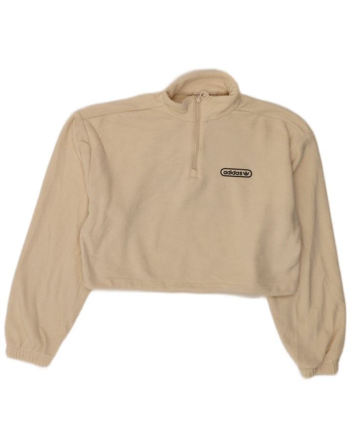 ADIDAS Damen Oversize-Fleecepullover mit grafischem Reißverschluss und Reißverschluss, UK 10, Größe S, Beige
