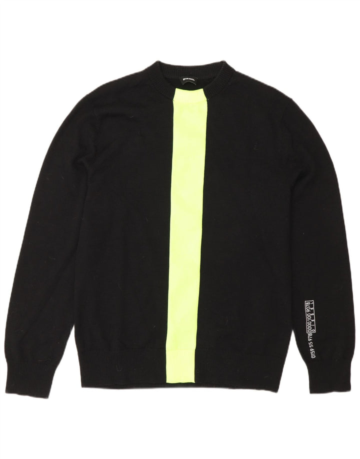 Diesel Herren-Pullover mit grafischem Rundhalsausschnitt, Mittelschwarz, Farbblock