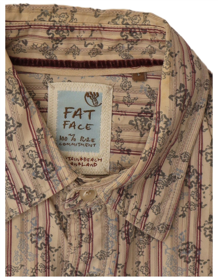 FAT FACE Herren-Hemd mit abstraktem Muster, groß, beige Baumwolle