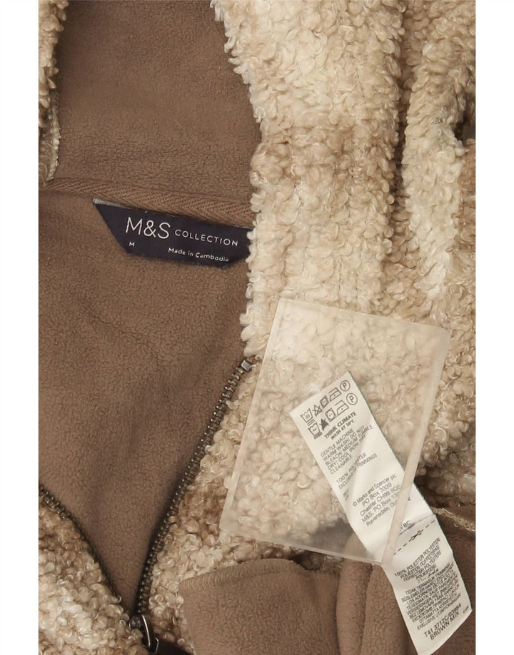 Marks & Spencer Damen-Fleecepullover mit Reißverschluss am Hals, UK 14, mittelbraun kariert