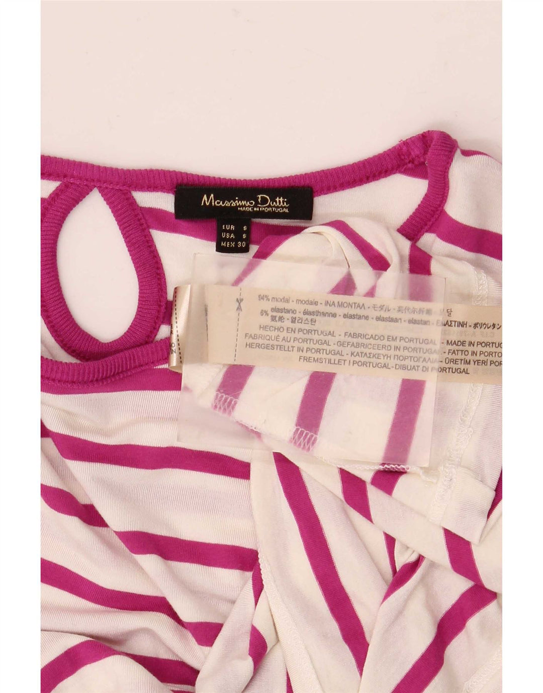 Massimo Dutti Damen Top Langarm UK 10 Small Weiß gestreift Modal
