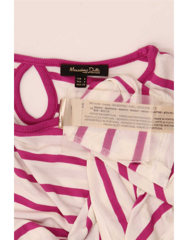 Massimo Dutti Damen Top Langarm UK 10 Small Weiß gestreift Modal