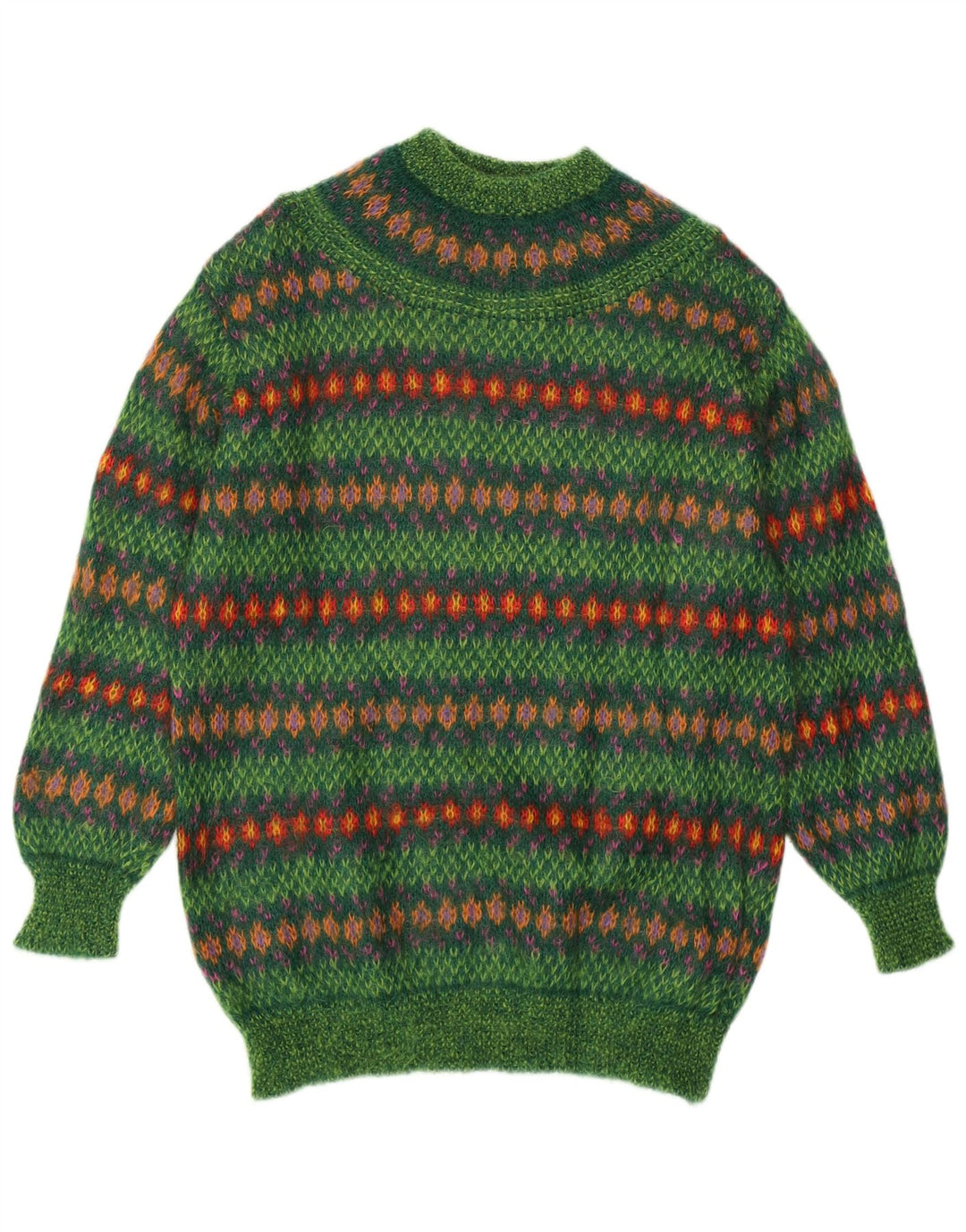 Benetton Damen-Pullover mit Rollkragen, Gr. 14, Mittelgrün, Fair Isle