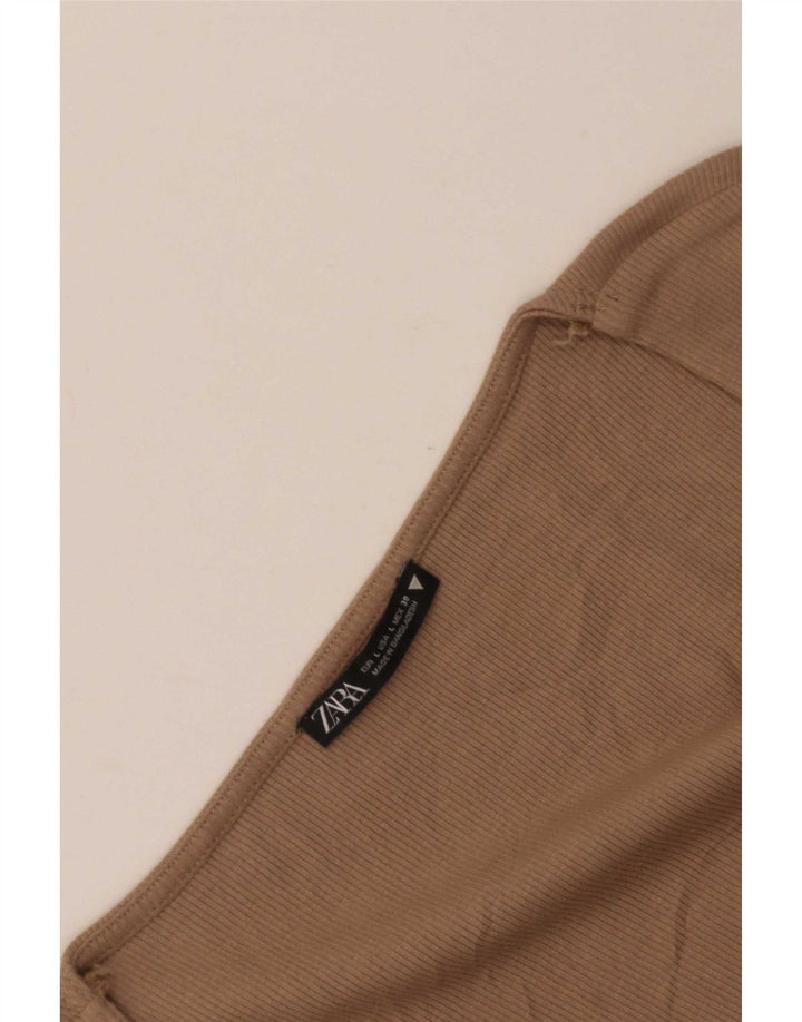 Zara Damen Crop Top Langarm UK 14 Large Braun