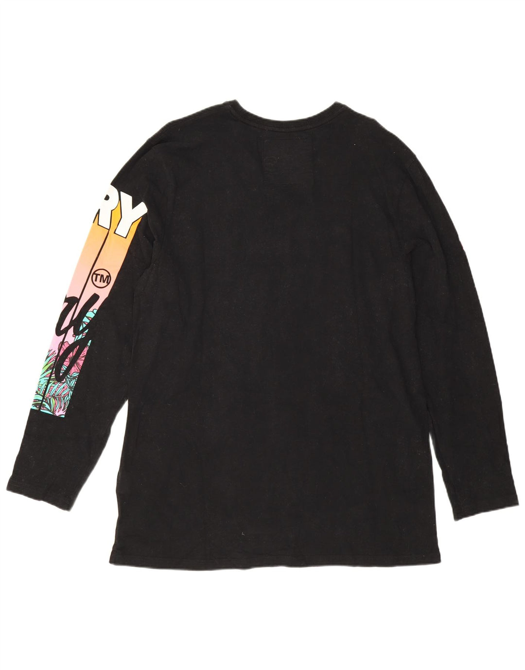 Superdry Damen Graphic Top Langarm UK 18 XL Schwarz Baumwolle