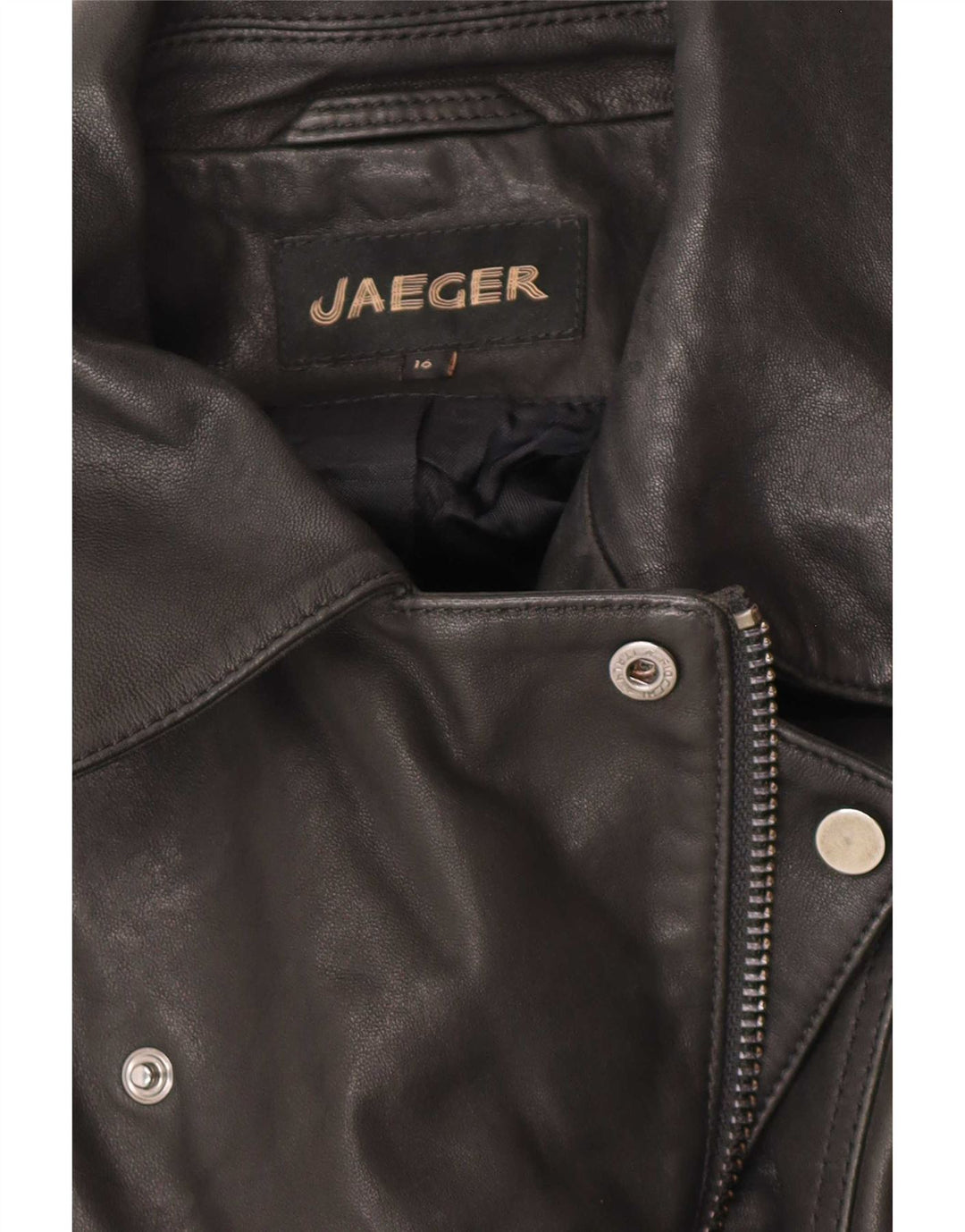 Jaeger Damen Leder Bikerjacke UK 16 Large Schwarzes Leder