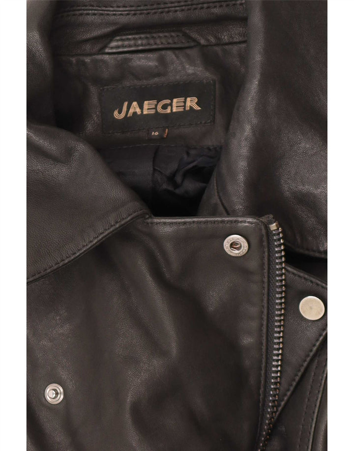 Jaeger Damen Leder Bikerjacke UK 16 Large Schwarzes Leder