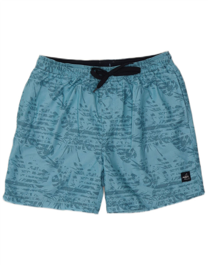 Vintage Herren Badeshorts Großes blaues Blumenmuster aus Polyester