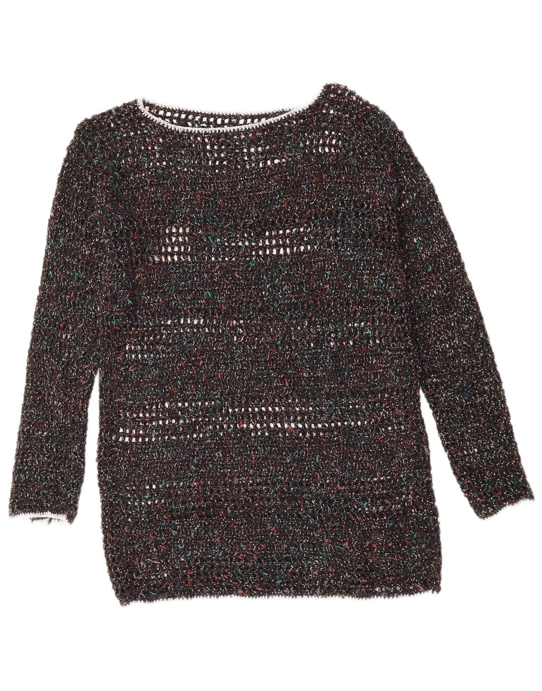 VINTAGE Damen-Pullover mit U-Boot-Ausschnitt, UK 12, mittelmehrfarbig gefleckt