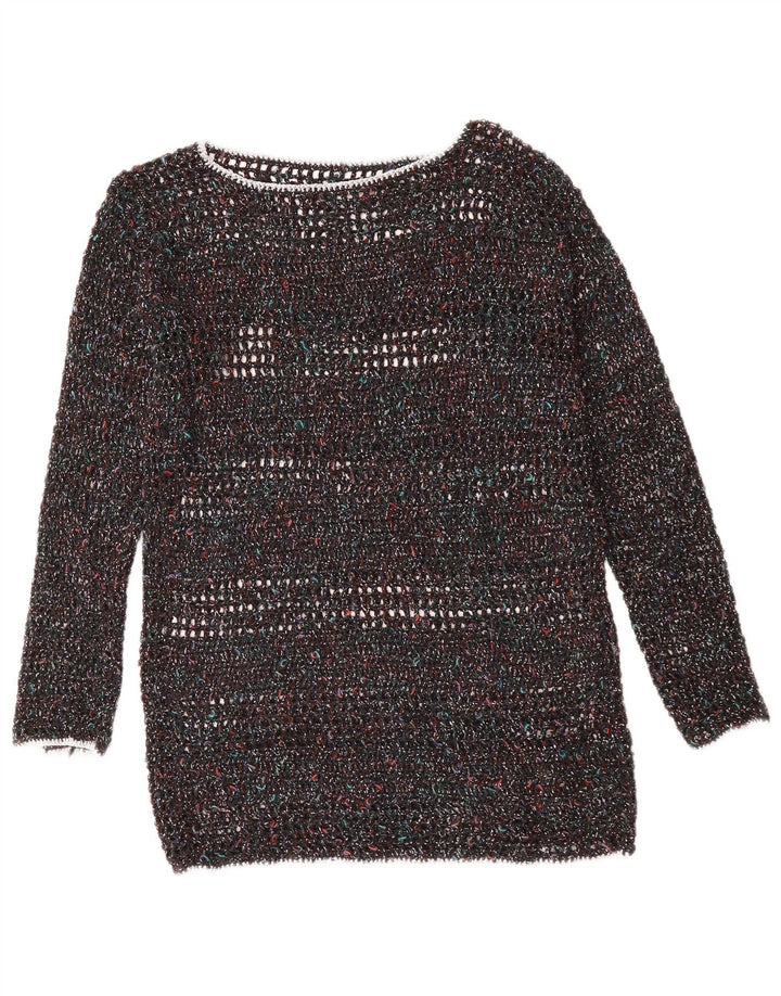 VINTAGE Damen-Pullover mit U-Boot-Ausschnitt, UK 12, mittelmehrfarbig gefleckt